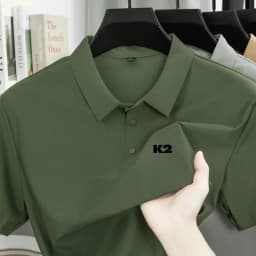 Letter printed polo shirt short sleeved ice silk comfortable men's top 2026 summer breathable casual fashion brand lapel T-shirt