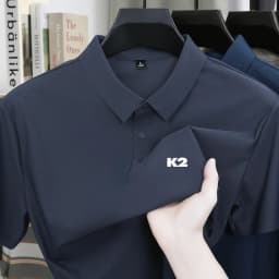 Letter printed polo shirt short sleeved ice silk comfortable men's top 2026 summer breathable casual fashion brand lapel T-shirt