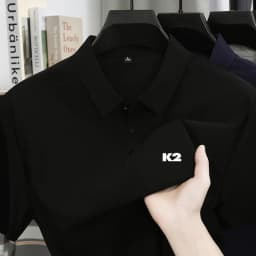 Letter printed polo shirt short sleeved ice silk comfortable men's top 2026 summer breathable casual fashion brand lapel T-shirt