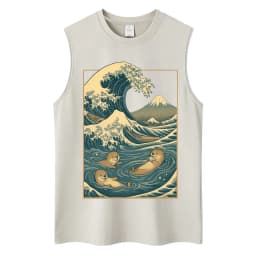 Washed Japanese Style Hokkaido Wave Tokyo Tank Tops Men Women Harajuku Fashion Vintage Sleeveless T Shirt Loose Cotton Y2k Vests