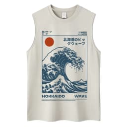 Washed Japanese Style Hokkaido Wave Tokyo Tank Tops Men Women Harajuku Fashion Vintage Sleeveless T Shirt Loose Cotton Y2k Vests