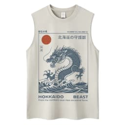 Washed Japanese Style Hokkaido Wave Tokyo Tank Tops Men Women Harajuku Fashion Vintage Sleeveless T Shirt Loose Cotton Y2k Vests