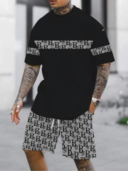 2026 Summer New Men's Short-Sleeved Set with 3D Stripes Pattern Print - Street Casual Fashion Comfortable and Soft