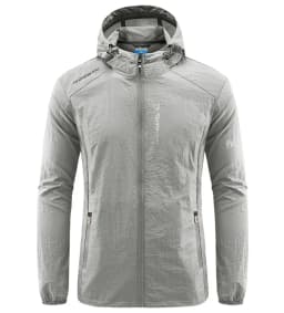 Men's UPF 50+ UV Protection Windbreaker Quick Dry Jacket Outdoor Sun-Protective Thin Hiking Fishing Cycling Hooded Sport Light