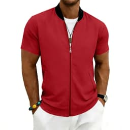 2026 American Summer Men's Stand Collar Thin Sports Short Sleeve Flight Zipper Baseball Jersey Jacket