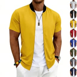 2026 American Summer Men's Stand Collar Thin Sports Short Sleeve Flight Zipper Baseball Jersey Jacket