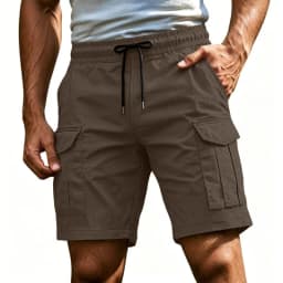 Men Solid Color Drawstring Cargo Shorts Elastic Waist Multi Pocket Loose Casual Summer Beach Short Pants