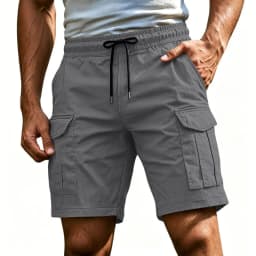 Men Solid Color Drawstring Cargo Shorts Elastic Waist Multi Pocket Loose Casual Summer Beach Short Pants