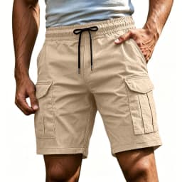 Men Solid Color Drawstring Cargo Shorts Elastic Waist Multi Pocket Loose Casual Summer Beach Short Pants