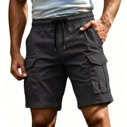Men Solid Color Drawstring Cargo Shorts Elastic Waist Multi Pocket Loose Casual Summer Beach Short Pants