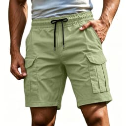 Men Solid Color Drawstring Cargo Shorts Elastic Waist Multi Pocket Loose Casual Summer Beach Short Pants