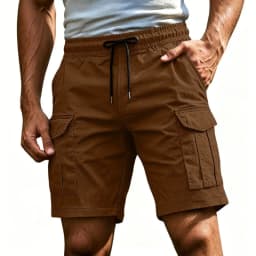 Men Solid Color Drawstring Cargo Shorts Elastic Waist Multi Pocket Loose Casual Summer Beach Short Pants