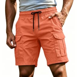Men Solid Color Drawstring Cargo Shorts Elastic Waist Multi Pocket Loose Casual Summer Beach Short Pants