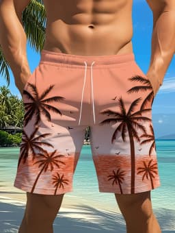 Men's Hawaiian Swim Trunks 3D Gradient Palm Tree Print Beach Shorts Quick Dry Outdoor Fashion Sports Shorts Fashion Men's Shorts