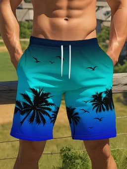 Men's Hawaiian Swim Trunks 3D Gradient Palm Tree Print Beach Shorts Quick Dry Outdoor Fashion Sports Shorts Fashion Men's Shorts