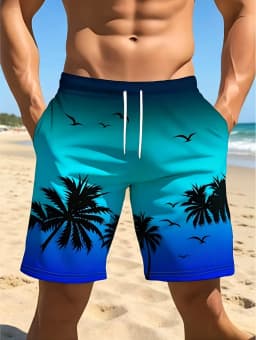 Men's Hawaiian Swim Trunks 3D Gradient Palm Tree Print Beach Shorts Quick Dry Outdoor Fashion Sports Shorts Fashion Men's Shorts