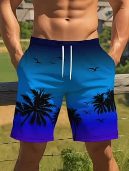 Men's Hawaiian Swim Trunks 3D Gradient Palm Tree Print Beach Shorts Quick Dry Outdoor Fashion Sports Shorts Fashion Men's Shorts