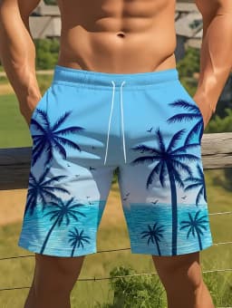Men's Hawaiian Swim Trunks 3D Gradient Palm Tree Print Beach Shorts Quick Dry Outdoor Fashion Sports Shorts Fashion Men's Shorts