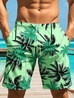 Men's Hawaiian Swim Trunks 3D Gradient Palm Tree Print Beach Shorts Quick Dry Outdoor Fashion Sports Shorts Fashion Men's Shorts