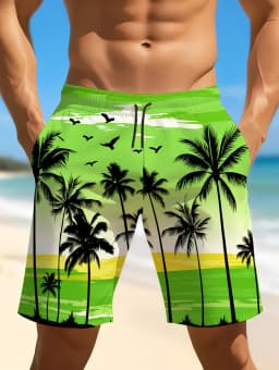 Men's Hawaiian Swim Trunks 3D Gradient Palm Tree Print Beach Shorts Quick Dry Outdoor Fashion Sports Shorts Fashion Men's Shorts
