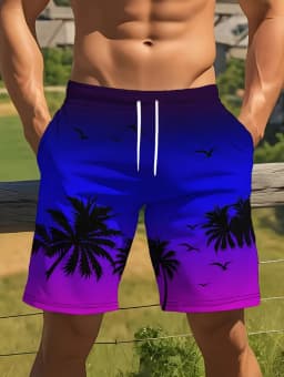 Men's Hawaiian Swim Trunks 3D Gradient Palm Tree Print Beach Shorts Quick Dry Outdoor Fashion Sports Shorts Fashion Men's Shorts