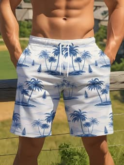 Men's Hawaiian Swim Trunks 3D Gradient Palm Tree Print Beach Shorts Quick Dry Outdoor Fashion Sports Shorts Fashion Men's Shorts