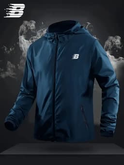 Mens B Logo Hooded Windbreaker Lightweight Waterproof Outdoor Sports Casual Long Sleeve Jacket Coat
