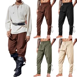 Mens Medieval Ankle Pants Renaissance Viking Pirate Lace Up Tapered Halloween Linen Costume Trousers Cargo Pants