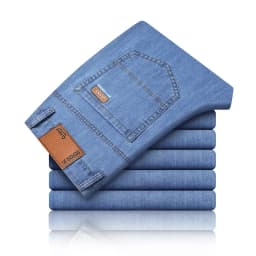 New Ice Silk Thin Denim Jeans For Men Blue Straight Stretch Cotton Pants Business Casual Lightweight Trousers Spring Summer