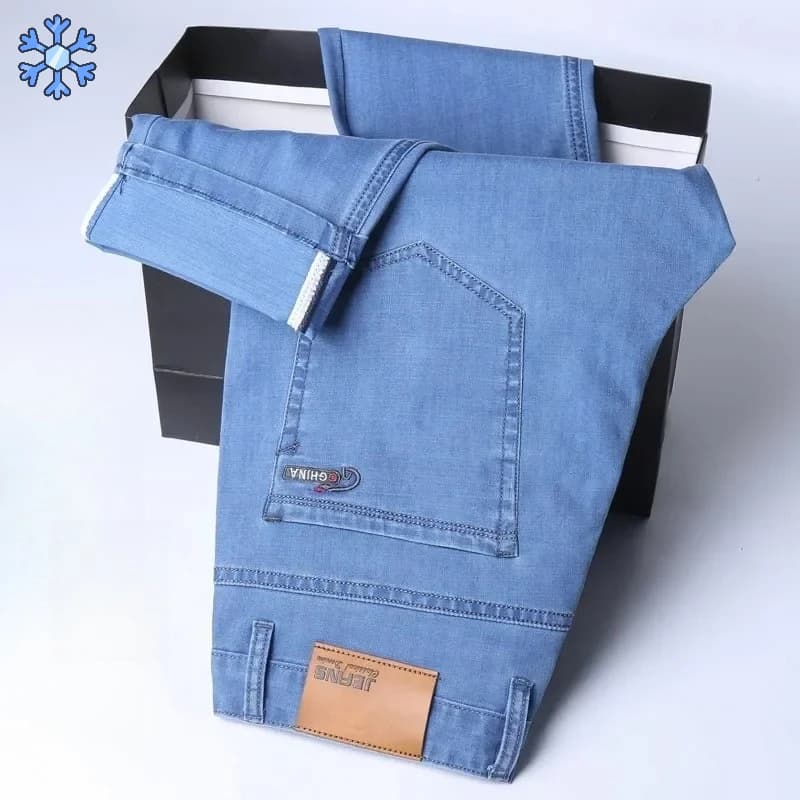 New Ice Silk Thin Denim Jeans For Men Blue Straight Stretch Cotton Pants Business Casual Lightweight Trousers Spring Summer