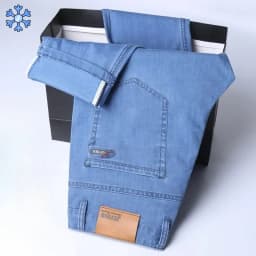 New Ice Silk Thin Denim Jeans For Men Blue Straight Stretch Cotton Pants Business Casual Lightweight Trousers Spring Summer