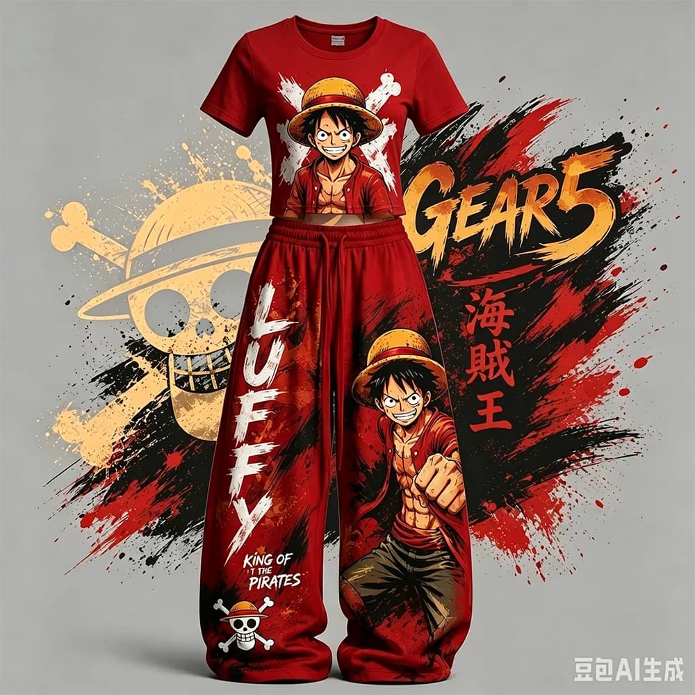 One Piece Luffy New Hot Selling Men Women Short Sleeved Pants Set Street Y2K Fashion Casual Tee Set American Hip Hop Sports Set