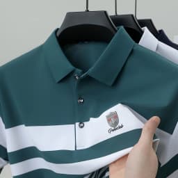 High end brand embossed men short sleeve polo shirt fashion stripe color blocked summer ice silk breathable luxury Paul T-shirt