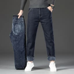 Winter Warm Fleece Jeans Men's Thick Thermal Casual Straight Denim Pants Male Business Work Stretch Trousers New Clothing