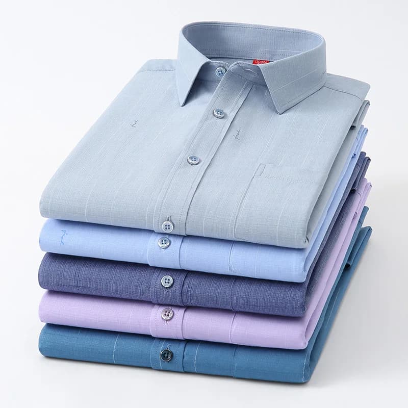 Vintage 64% Cotton Long Sleeve Shirts for Men Slim Fit Formal Plian Shirt Solid Color Fashion Korean Popular Red Clothes