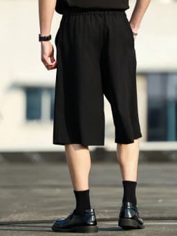 Black Loose Men's Suit Shorts Summer Drapey Five-Button Casual High-Waisted Straight Leg Wide Leg Mid-Length Pants