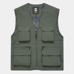 FGKKS Brand Men's Fashion Vest Solid Color Tooling Style Waistcoat Thin Multi-Pocket Casual Loose Vest for Men