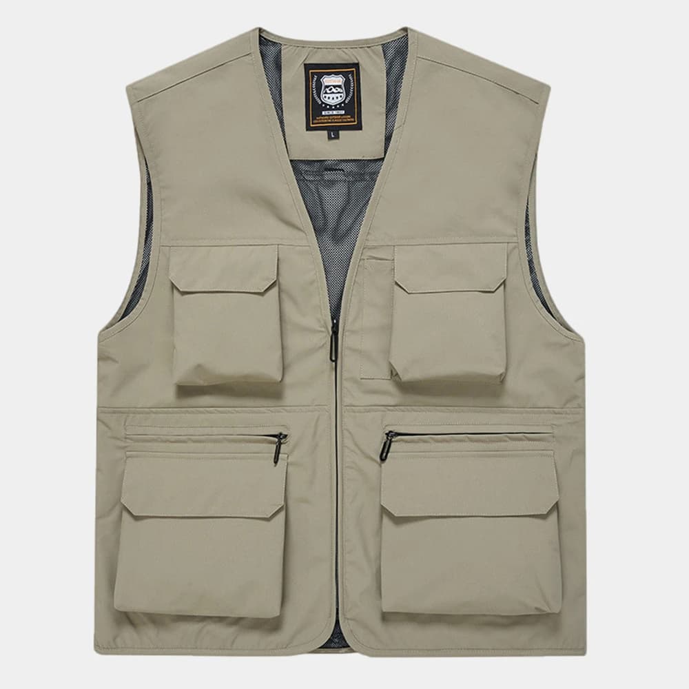 FGKKS Brand Men's Fashion Vest Solid Color Tooling Style Waistcoat Thin Multi-Pocket Casual Loose Vest for Men