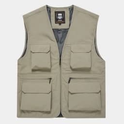 FGKKS Brand Men's Fashion Vest Solid Color Tooling Style Waistcoat Thin Multi-Pocket Casual Loose Vest for Men