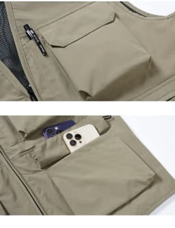 FGKKS Brand Men's Fashion Vest Solid Color Tooling Style Waistcoat Thin Multi-Pocket Casual Loose Vest for Men