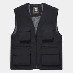 FGKKS Brand Men's Fashion Vest Solid Color Tooling Style Waistcoat Thin Multi-Pocket Casual Loose Vest for Men