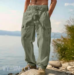 European And American Men's Cotton And Linen Trousers Multi-pocket Work Pants Loose Straight Sportswear And Casual Trousers