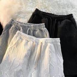 Brand Premium Waffle Casual Shorts Men Sport Loose Wide leg Running Shorts Letter Beach Baggy Board Cargo Shorts Male