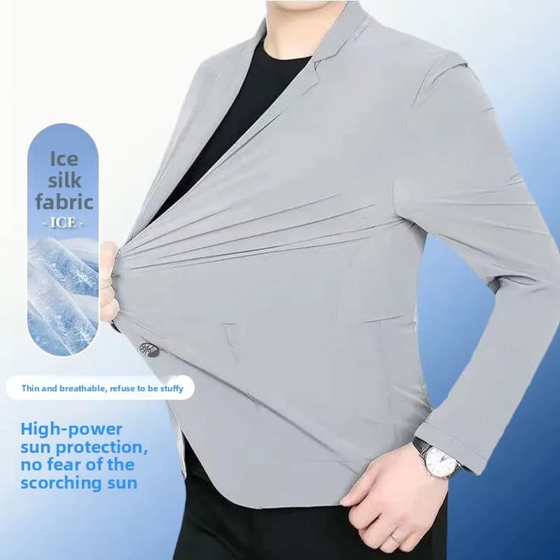 Summer Lightweight Sun Protection Blazer Men Fashionable Light Business Casual Ice Sensation Lightweight Ice Silk Elastic Blazer