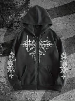 Unisex Gothic Dark Print Zip-Up Hoodie Trendy Streetwear Casual Everyday Fashion Unisex Style Holiday Gift