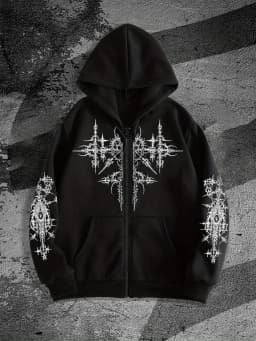 Unisex Gothic Dark Print Zip-Up Hoodie Trendy Streetwear Casual Everyday Fashion Unisex Style Holiday Gift