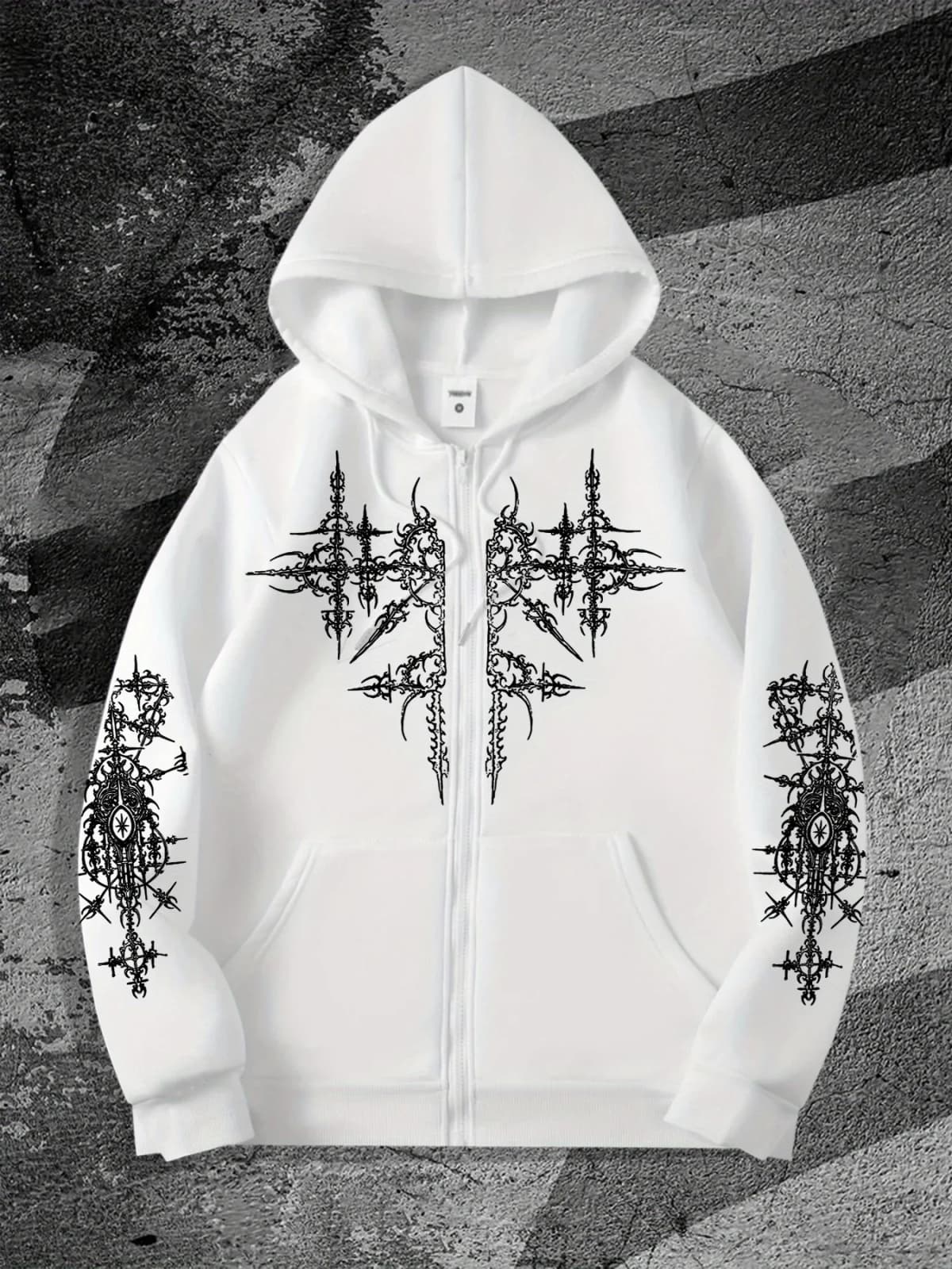 Unisex Gothic Dark Print Zip-Up Hoodie Trendy Streetwear Casual Everyday Fashion Unisex Style Holiday Gift