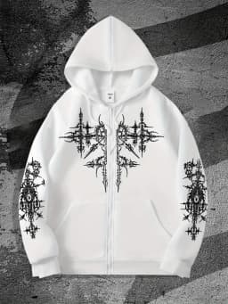 Unisex Gothic Dark Print Zip-Up Hoodie Trendy Streetwear Casual Everyday Fashion Unisex Style Holiday Gift