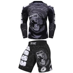 2 PCS Sports Suit Bjj Jiu Jitsu Gi Rashguard+MMA Shorts Muay Thai Pants Cool Boxing Grappling Wear Gym Fitness Running Clothes