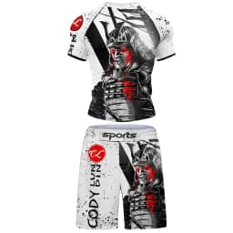 2 PCS Sports Suit Bjj Jiu Jitsu Gi Rashguard+MMA Shorts Muay Thai Pants Cool Boxing Grappling Wear Gym Fitness Running Clothes